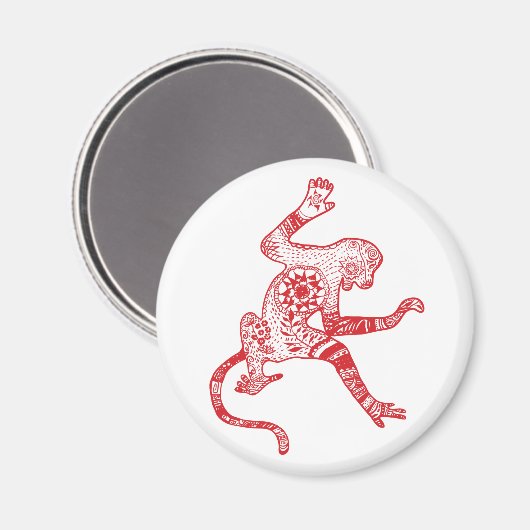 Red Mandala Fire Monkey Round Magnet (Vorderseite/Rückseite)