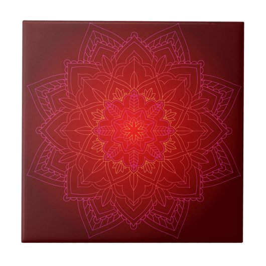 Red Mandala Keramik Tile Fliese (Vorderseite)