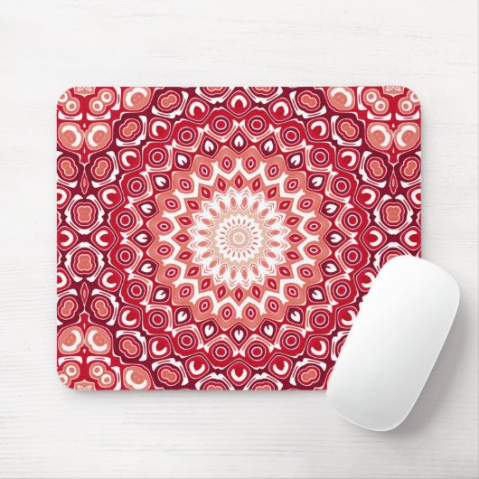 Red Mandala Medallion Bold Pattern Design Mousepad (Mit Mouse)