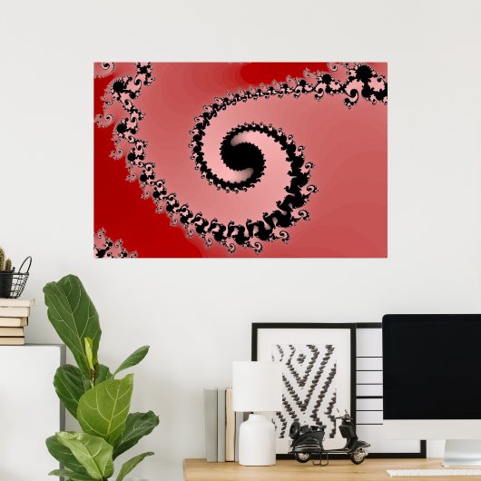 Red Mandelbrot Spiral Poster (Heimbüro)