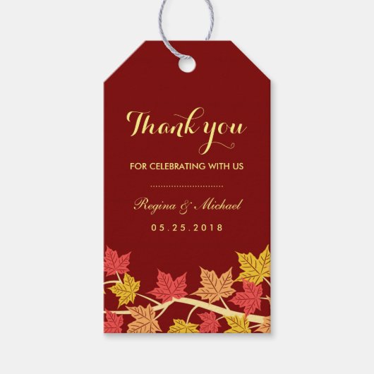 Red Maple Blätter Herbst Hochzeitstag Geschenkanhänger (Vorderseite)