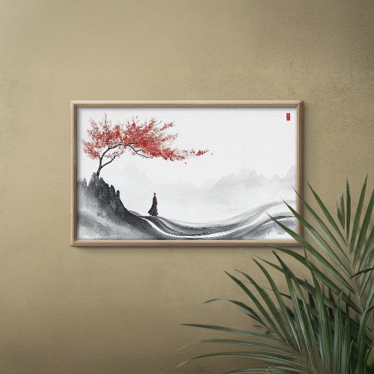 Red Maple Ink Zen Minimalist Wall Art Poster