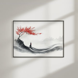 Red Maple Ink Zen Minimalist Wall Art Poster