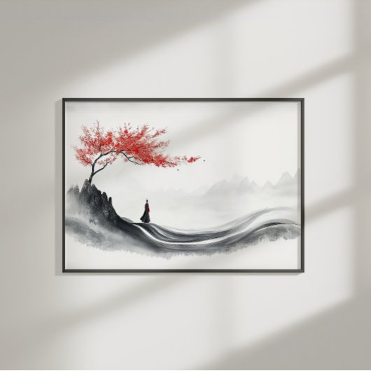 Red Maple Ink Zen Minimalist Wall Art Poster