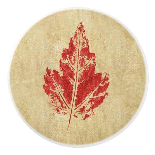 Red Maple Leaf Cabinet Knob Keramikknauf (Vorderseite)