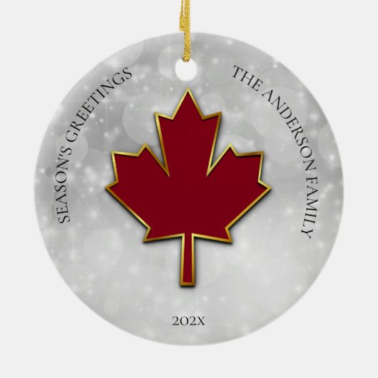 Red Maple Leaf Greetings Keramik Ornament (Hinten)
