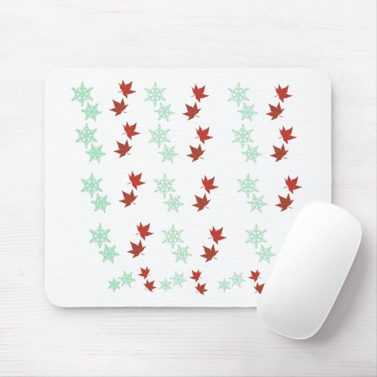 Red Maple Leaves & Mint Snowflakes Pattern Mousepad (Mit Mouse)