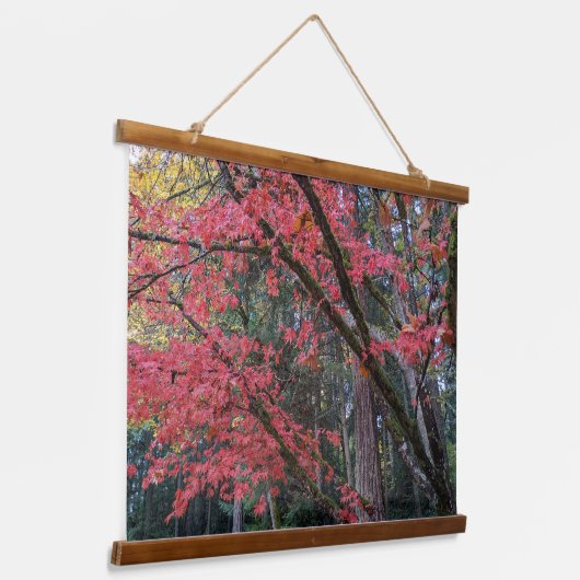 Red Maple Leaves on Tree Botanical Wandteppich Mit Holzrahmen (Gewinkelt)