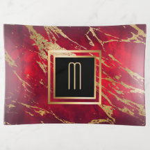 Red Marble Gilded Gold Monogram