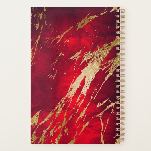 Red Marble Gilded Gold Monogram Planer (Rückseite)