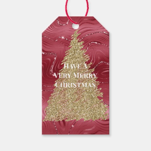 Red Marble Gold Glitzer Weihnachtsbaum Geschenkanhänger (Vorderseite)