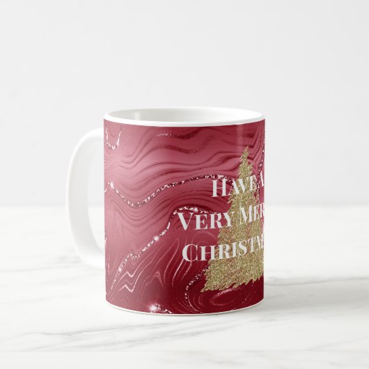 Red Marble Gold Glitzer Weihnachtsbaum Kaffeetasse (Vorderseite Links)