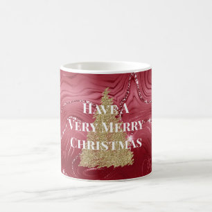 Red Marble Gold Glitzer Weihnachtsbaum Kaffeetasse