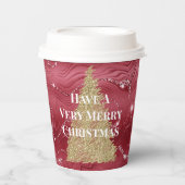 Red Marble Gold Glitzer Weihnachtsbaum Pappbecher (Vorderseite)
