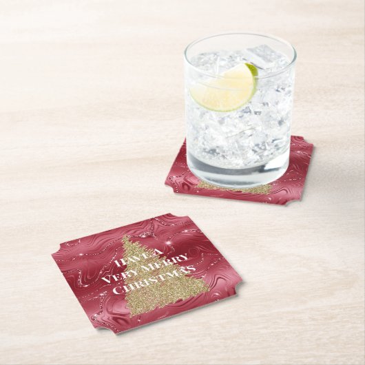 Red Marble Gold Glitzer Weihnachtsbaum Untersetzer (Vor Ort)