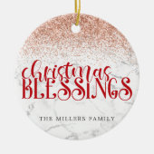 Red Marble Weihnachts-Segnung Glitzer Persönlich g Keramik Ornament (Vorne)