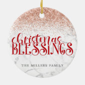 Red Marble Weihnachts-Segnung Glitzer Persönlich g Keramik Ornament (Hinten)