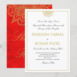 Red Marbled Gold Colored Wedding im indischen Stil Einladung
