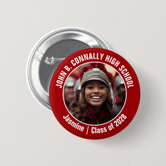 Red Marching Band Foto High School Brag Button (Vorne & Hinten)