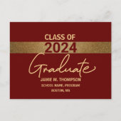 Red Maroon Class of 2022 High School Abschluss Postkarte (Vorderseite)