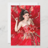 Red Maroon Gold Rose Elegant Princess Quinceañera Einladung (Rückseite)