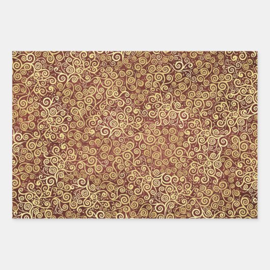 Red Maroon & Gold Wirbel Pattern Boho Weihnachten Geschenkpapier Set (Vorderseite 3)