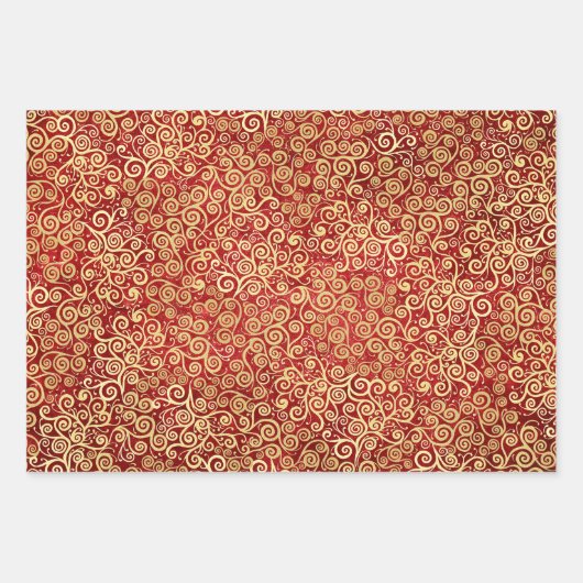 Red Maroon & Gold Wirbel Pattern Boho Weihnachten Geschenkpapier Set (Vorderseite)