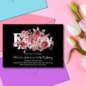 Red Maroon Greenery Floral 40. Black Birthday Einladung