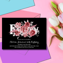 Red Maroon Greenery Floral 40. Black Birthday