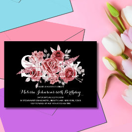 Red Maroon Greenery Floral 60. Schwarzer Geburtsta Einladung