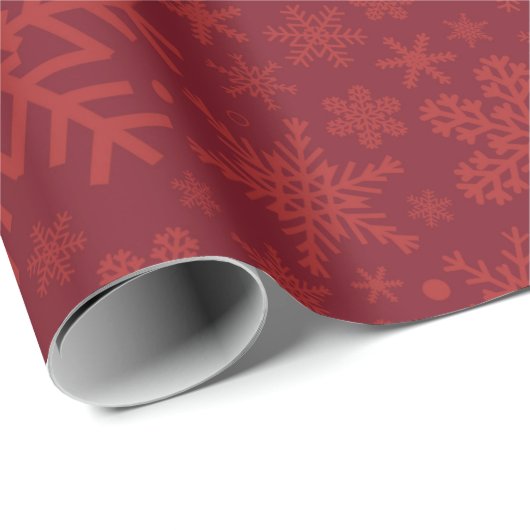 Red Maroon Snowflake Holiday Wrapping Paper Geschenkpapier (Rolleneckpunkt)