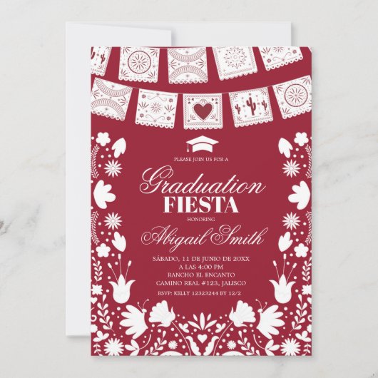 Red Maroon Talavera Mexican Graduation Fiesta Einladung (Vorderseite)