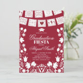 Red Maroon Talavera Mexican Graduation Fiesta Einladung (Stehend Vorderseite)
