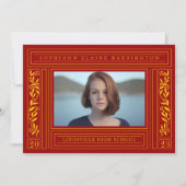 Red Maroon und Gold Abschluss Foto Ankündigung (Vorderseite)