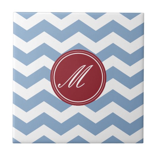Red & Maroon Zickzack mit Monogram Tiles Fliese (Vorderseite)