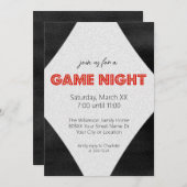 Red Marquee Sign auf Black Game Night Party Einladung (Vorne/Hinten)