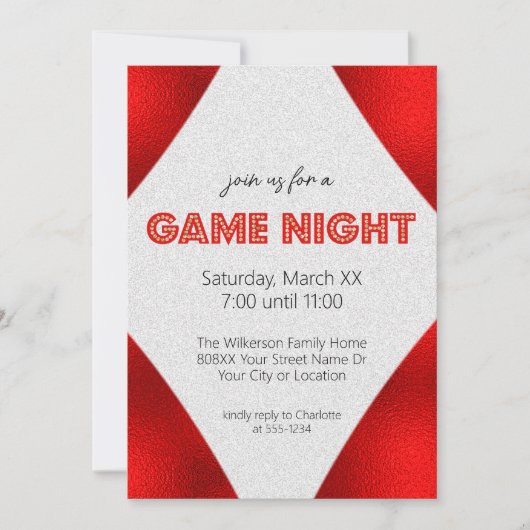 Red Marquee Sign Game Night Partys Einladung (Vorderseite)