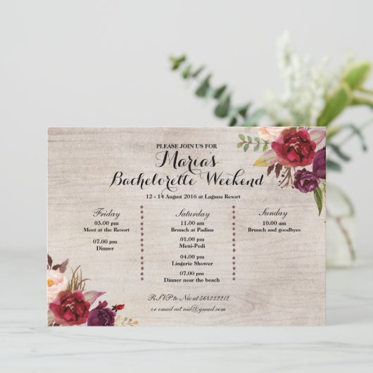 Red Marsala Herbst Junggeselinnen-Abschied Itinera Programm (Stehend Vorderseite)