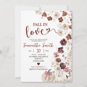 Red Marsala Herbst Wildblume Brautparty Einladung (Vorderseite)