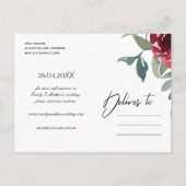 RED MARSALA ROSE WATERCOLOR SAVE THE DATE ANKÜNDIGUNGSPOSTKARTE (Rückseite)