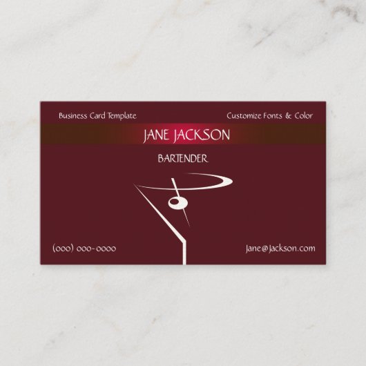 Red Martini Cocktail Barkeeper Vorlage Visitenkarte (Vorderseite)