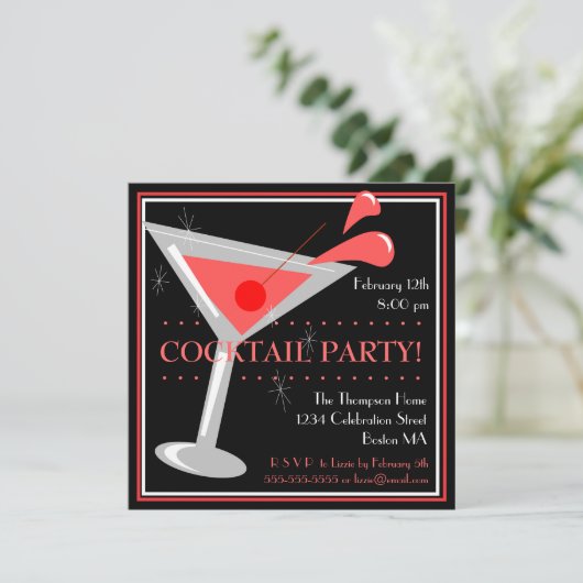 Red Martini Cocktail Party Einladung (Stehend Vorderseite)