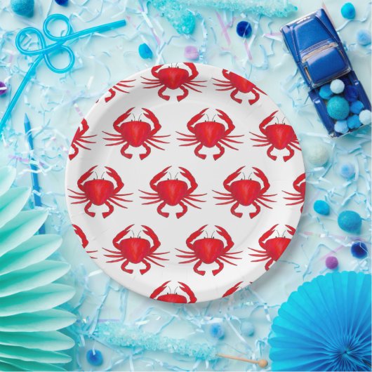 Red Maryland Hard Muschel Crab Beach Meeresfrüchte Pappteller (Party)