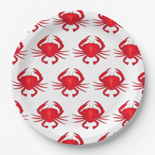 Red Maryland Hard Muschel Crab Beach Meeresfrüchte Pappteller (Vorderseite)
