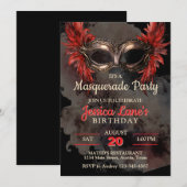 Red Mask Masquerade Party Geburtstag Einladung (Vorne/Hinten)