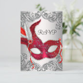 Red Mask Masquerade Party UAWG RSVP Karte (Stehend Vorderseite)