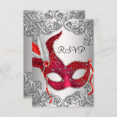 Red Mask Masquerade Party UAWG RSVP Karte (Vorne/Hinten)