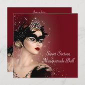 Red Mask Sweet 16 Masquerade Party Einladung (Vorne/Hinten)