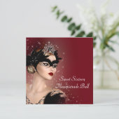 Red Mask Sweet 16 Masquerade Party Einladung (Stehend Vorderseite)