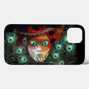 RED MASK with PEACOCK FEATHERS MASQUERADE PARTY Case-Mate iPhone Hülle